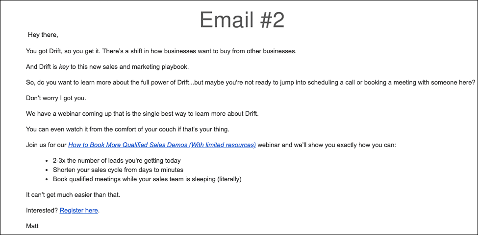 Drip Campaign Examples: Drift onboarding email 2