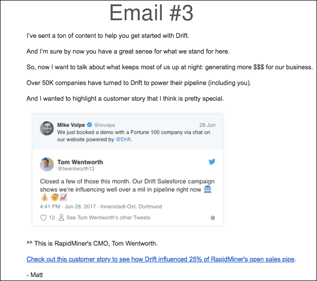 Drip Campaign Examples: Drift onboarding email 3