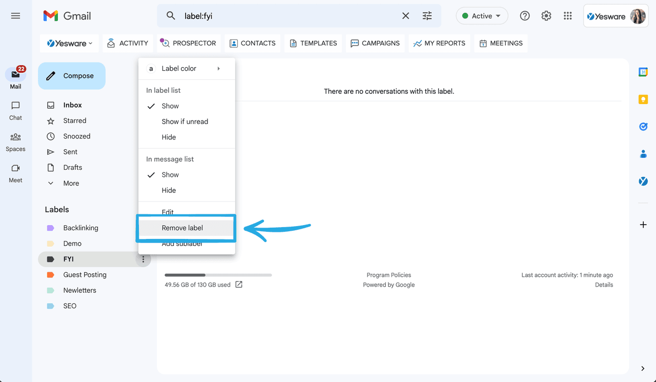 How to delete a label in Gmail: Step 2