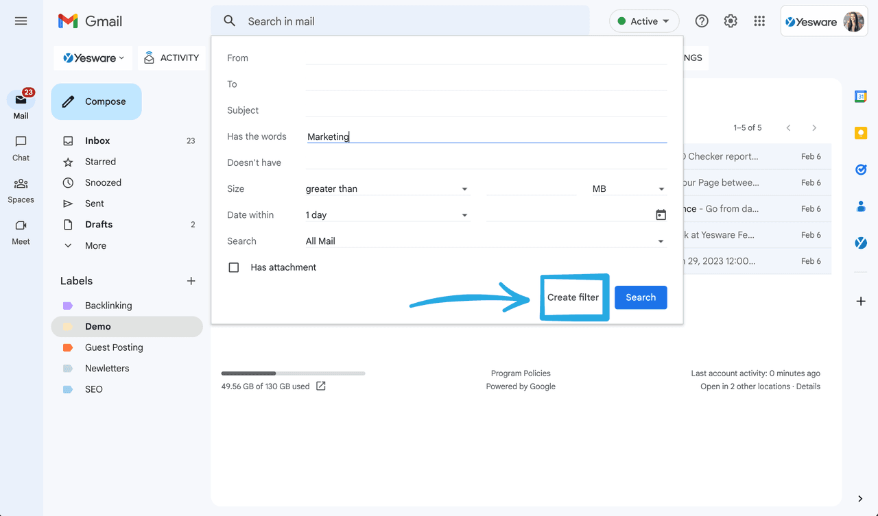 How to automatically label an email based on search criteria: Step 3