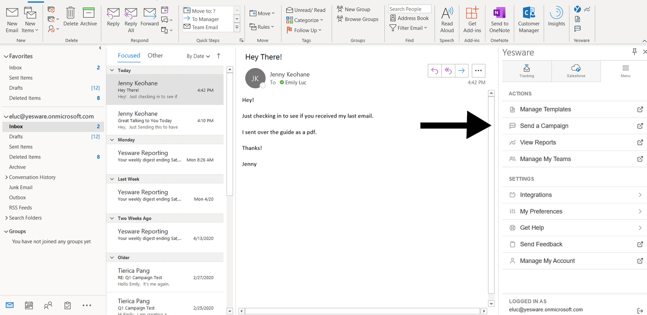 email campaign in your outlook inbox