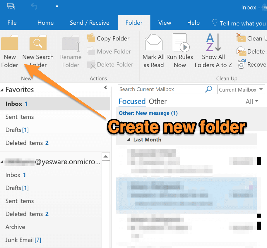 how to create folders in outlook