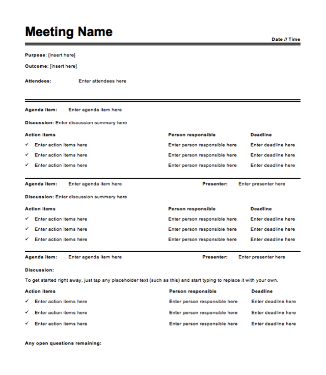 meeting minutes template word doc