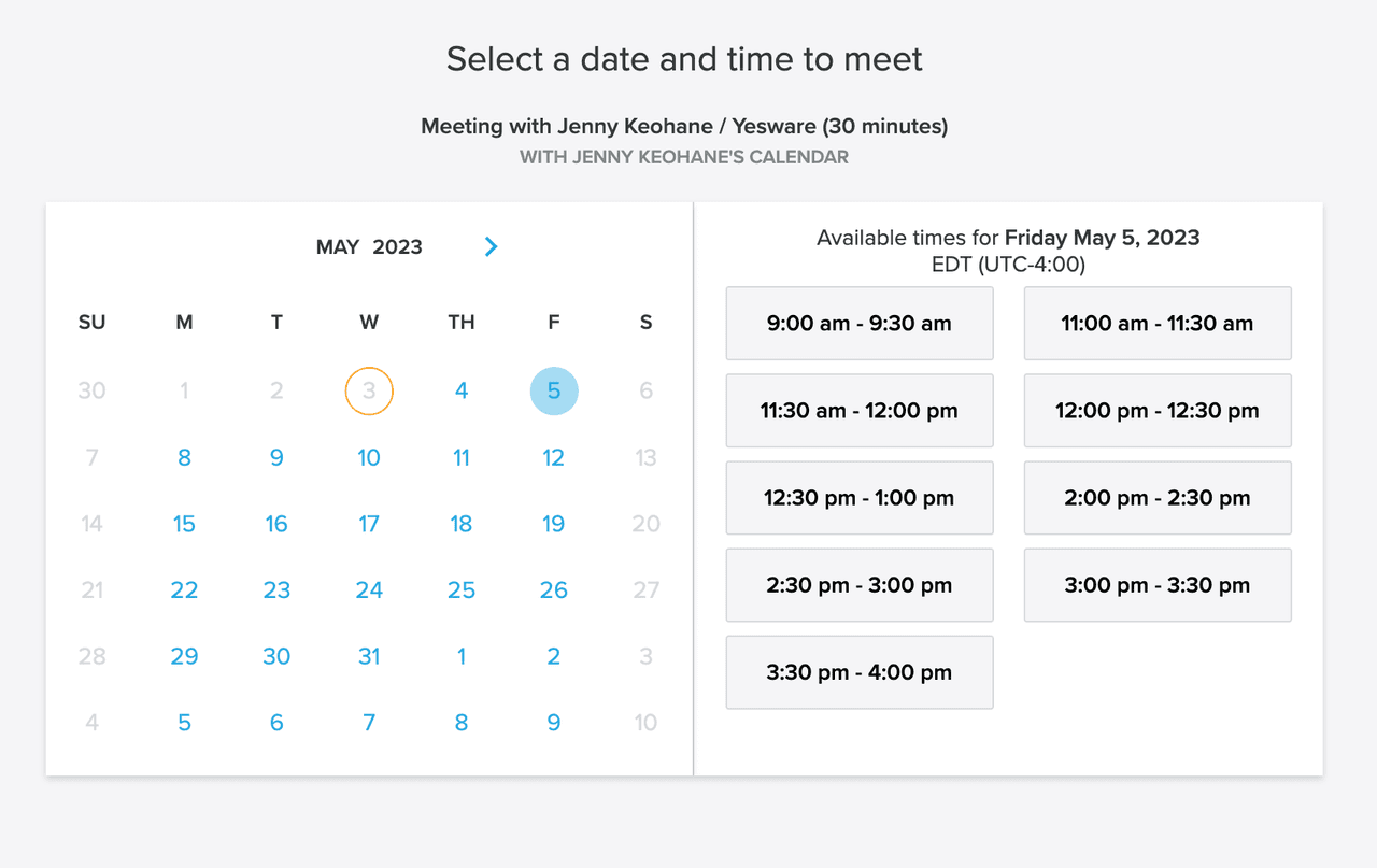 sales prospecting tools: Yesware Meeting Scheduler