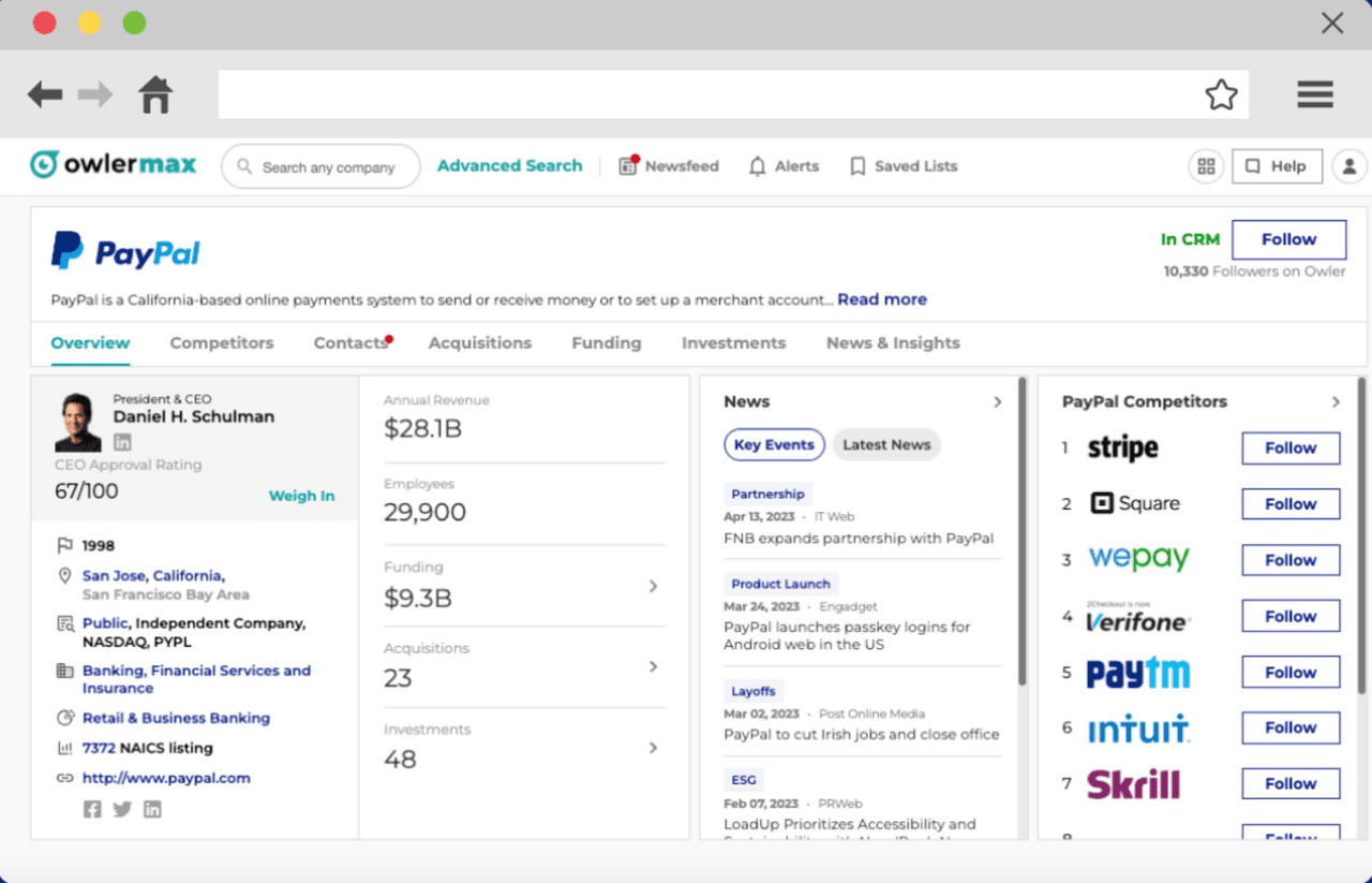 sales prospecting tools: Owler Max