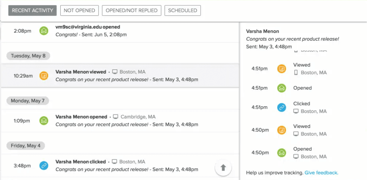 inside sales: email tracking