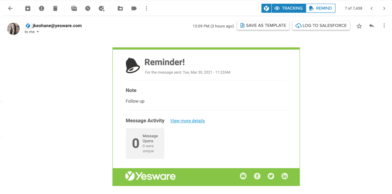 reminder email from yesware