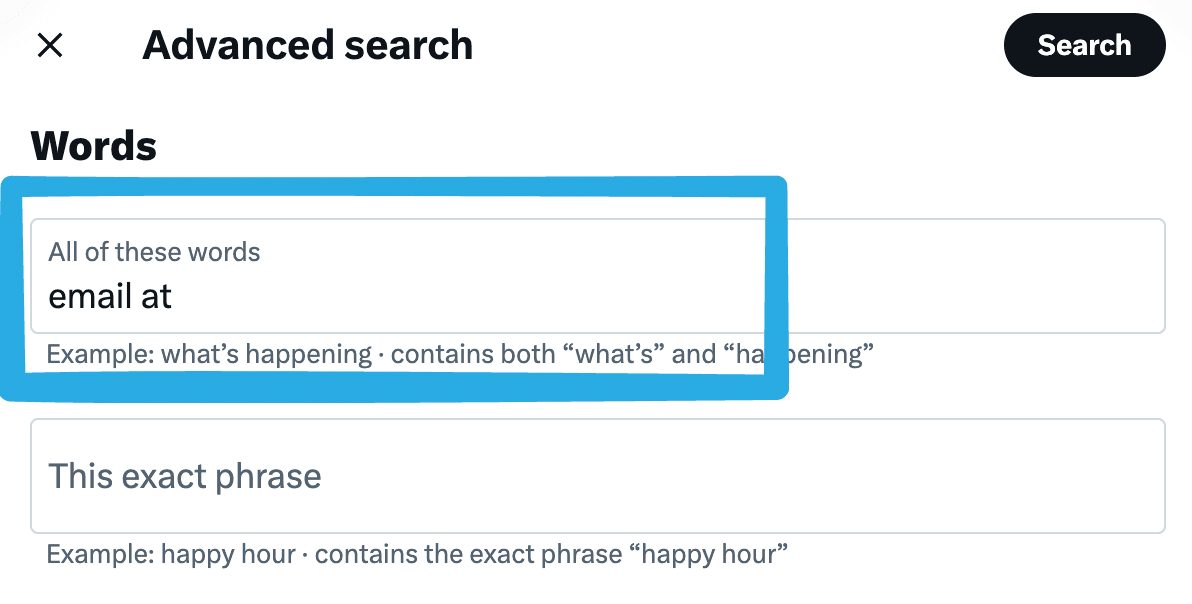 How to find email addresses using Twitter's Advanced Search