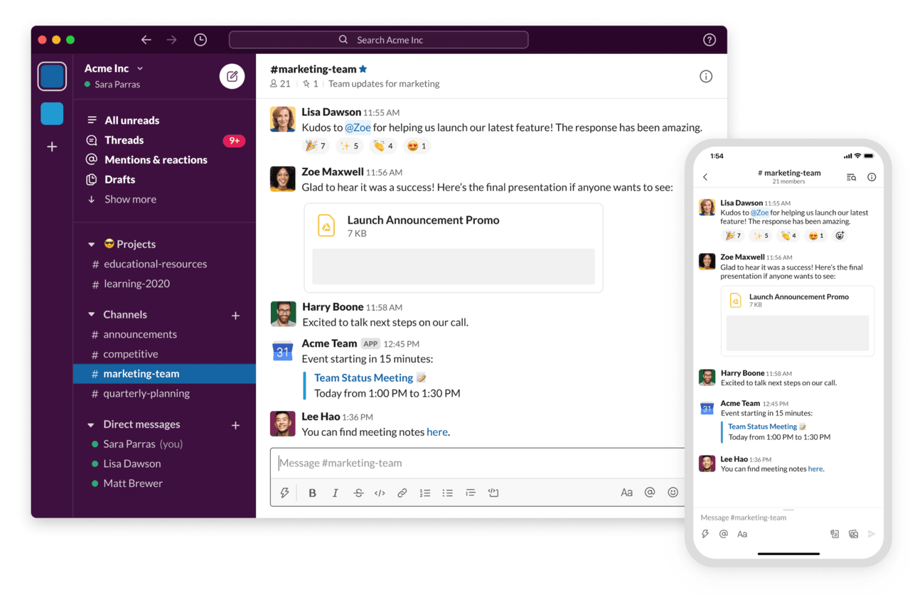 Sales Representatives Skills: Slack