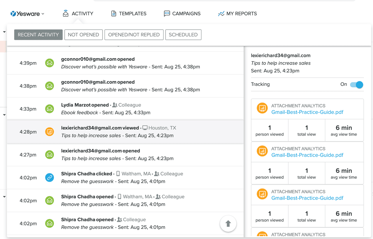 sales targeting: email tracking and attachment tracking