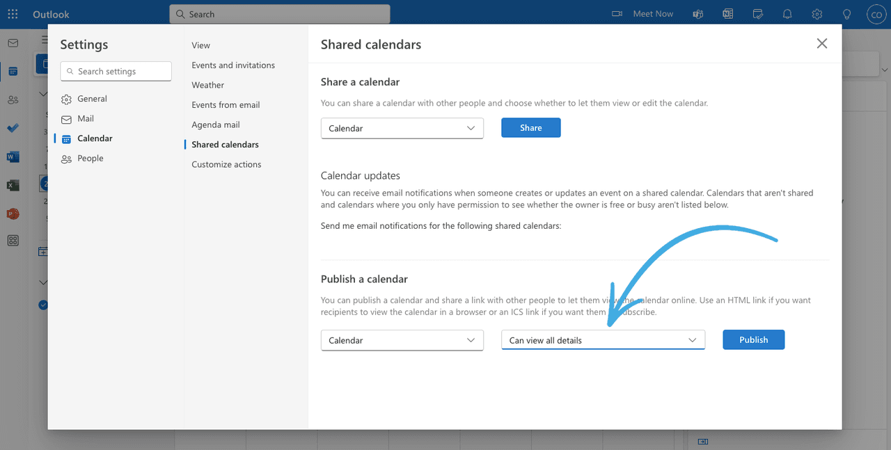 How to sync Outlook calendar with Google Calendar on Web: Step 3