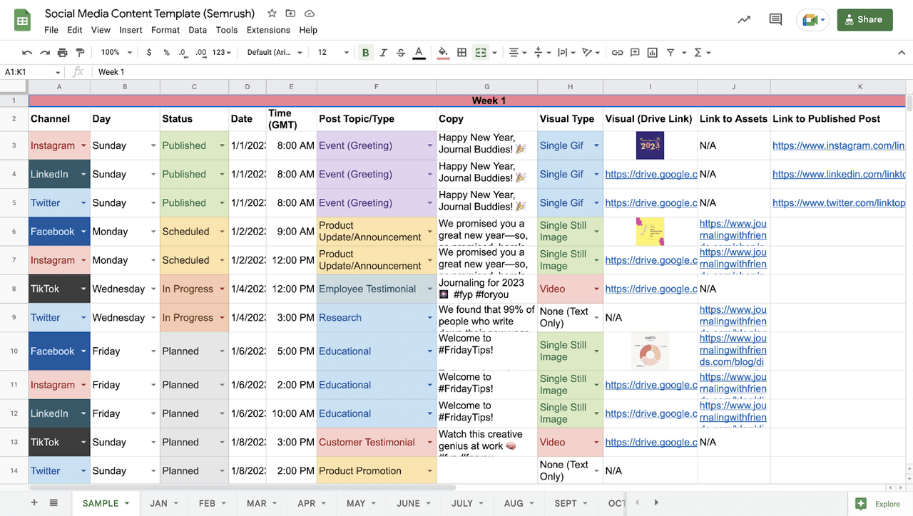 social media content calendar