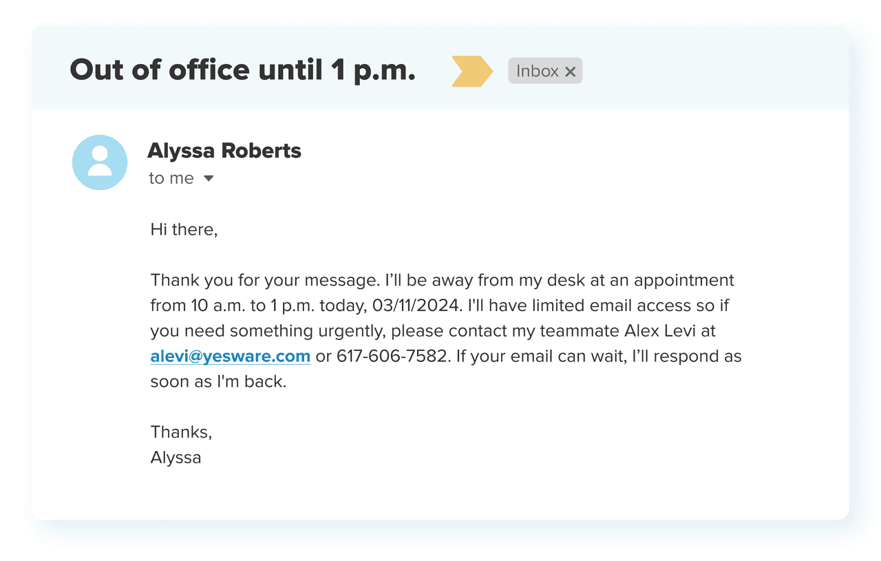 Short-term out-of-office message