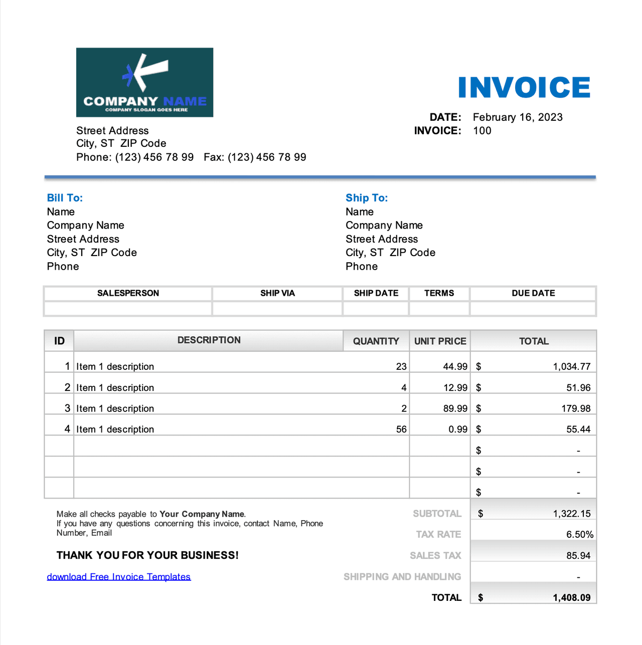 sales invoice template