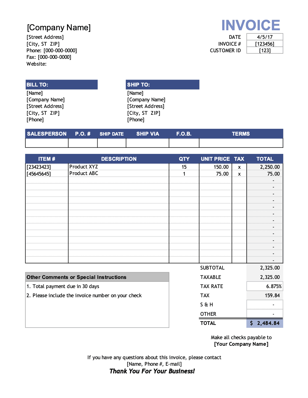 sales invoice template