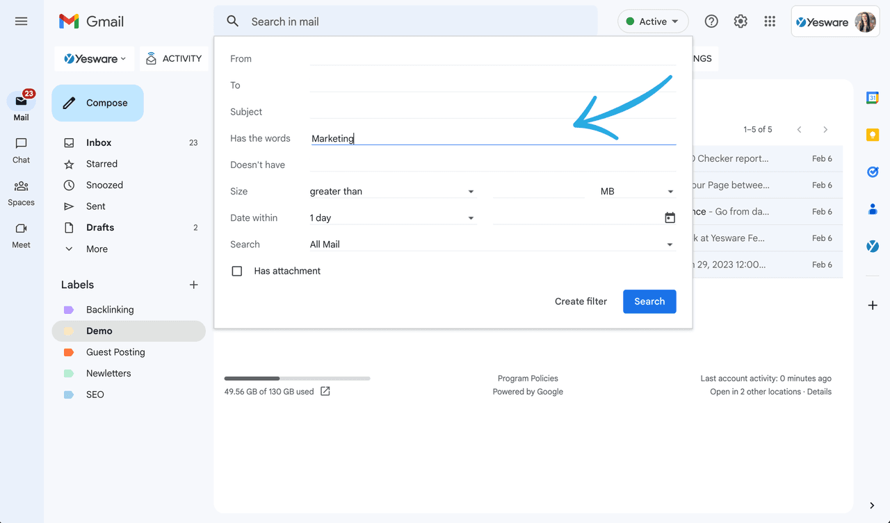 How to automatically label an email based on search criteria: Step 2