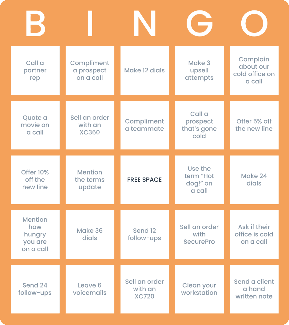 sales contest idea: bingo