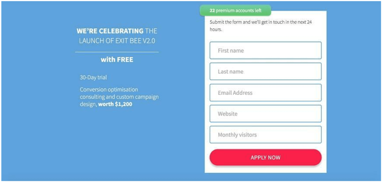 lead data: fee trial landing page