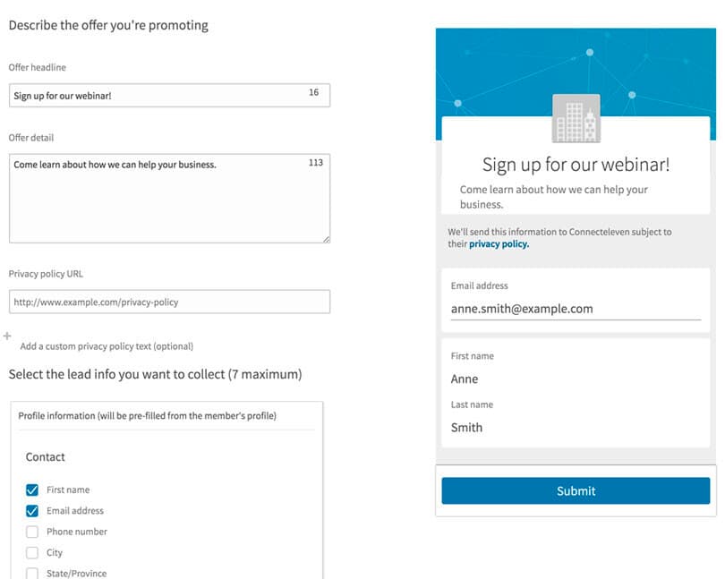 lead data: LinkedIn lead gen form