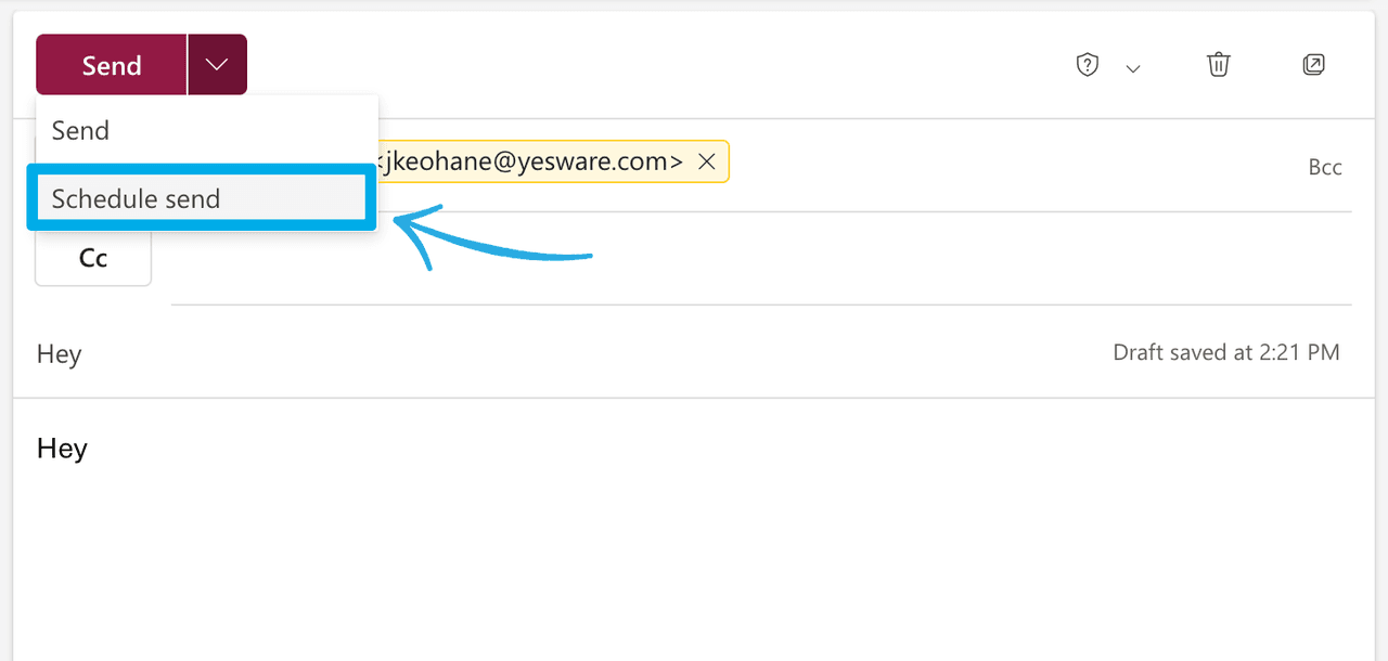 How to schedule an email in Outlook web