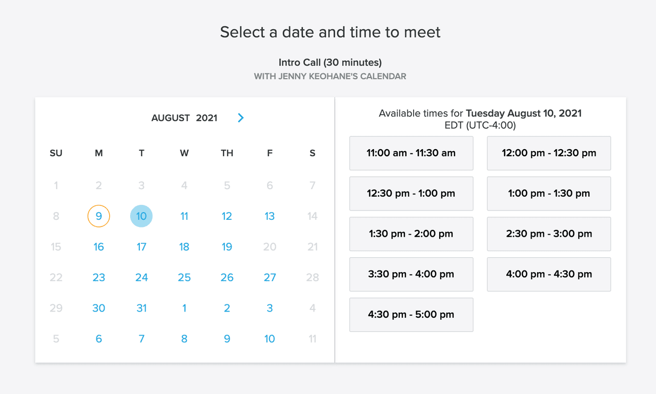 mock call: Yesware Meeting Scheduler