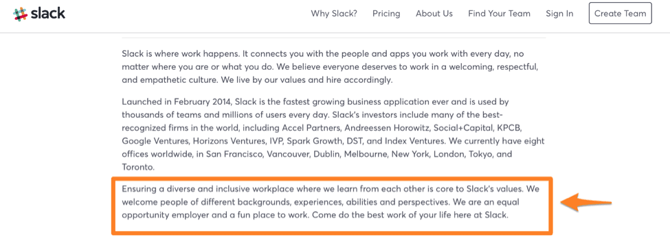 slack job description diversity statement