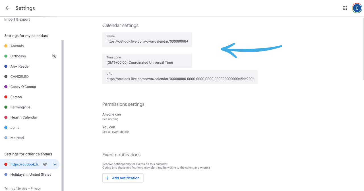 How to sync Outlook calendar with Google Calendar on Web: Step 7