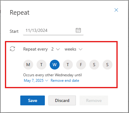 how to automate emails in outlook: choose recurrence